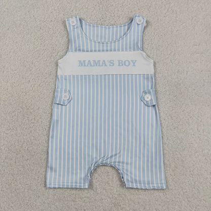 SR3972 Baby Boys Toddler Sleeveless Mama's Boy Blue Stripes Summer Romper