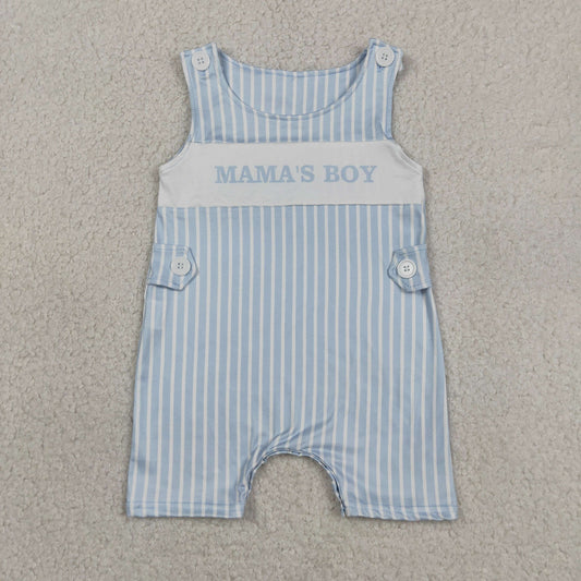 SR3972 Baby Boys Toddler Sleeveless Mama's Boy Blue Stripes Summer Romper