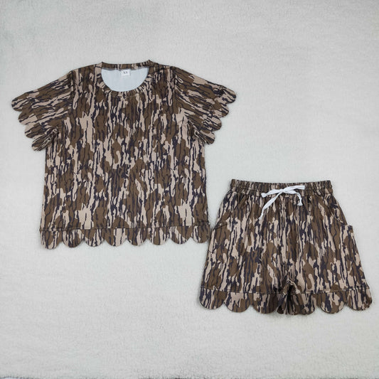 RTS Adult Women Short Sleeves Camo Shirt Shorts Yoga Active Clothes Set