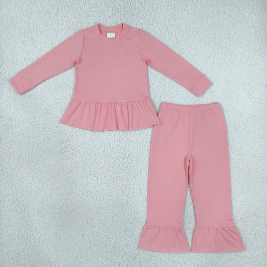 Baby Girls Kids Long Sleeves Ruffle Tops Pants Pink Set Cotton Clothes