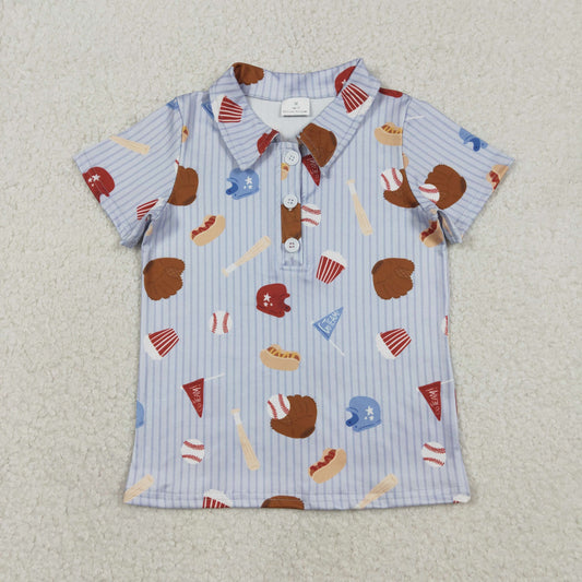 Baby Boys Short Sleeves Baseball Buttons Blue Stripes Shirt Tops