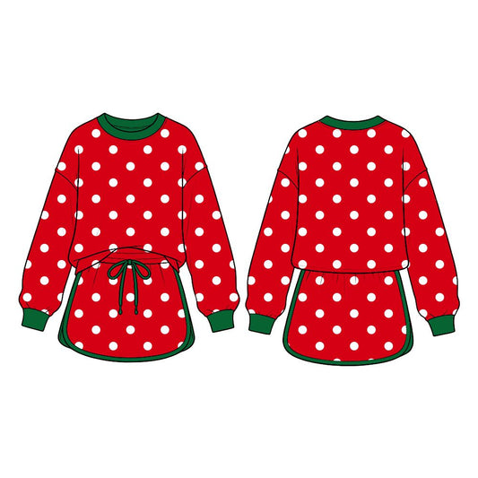 Moq 5 Preorder Baby Girls Kids Long Sleeves Dots Shirt Skirt Shorts Red Set Christmas Clothes
