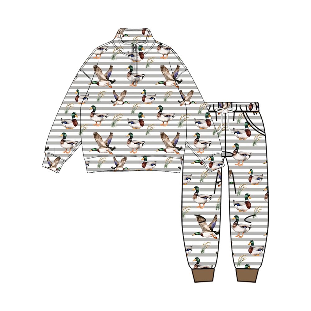 Moq 5 Preorder Baby Boys Kids Long Sleeves Ducks Zipper Shirt Pockets Pants Set Clothes