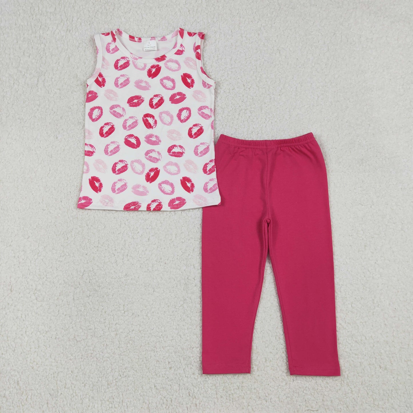 Baby Girls Sleeveless Mouths Tops Pink Leggings Pants Valentine Clothes Set