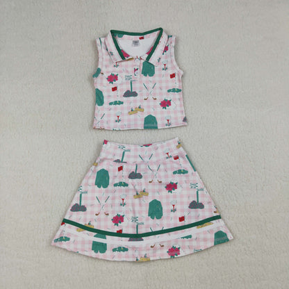 RTS Sibling Baby Girls Kids Sleeveless Golf Plaid Summer Bubble Romper Sets Clothes