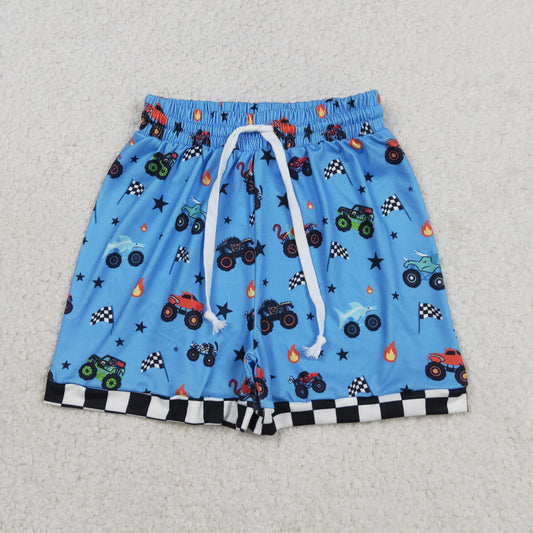 Baby Boys Kids Blue Trucks Flags Shorts Bottoms
