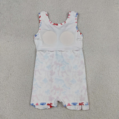 Baby Girls Kids Sleeveless Bows 4th of July Shorts Scallop Knee Length Dress