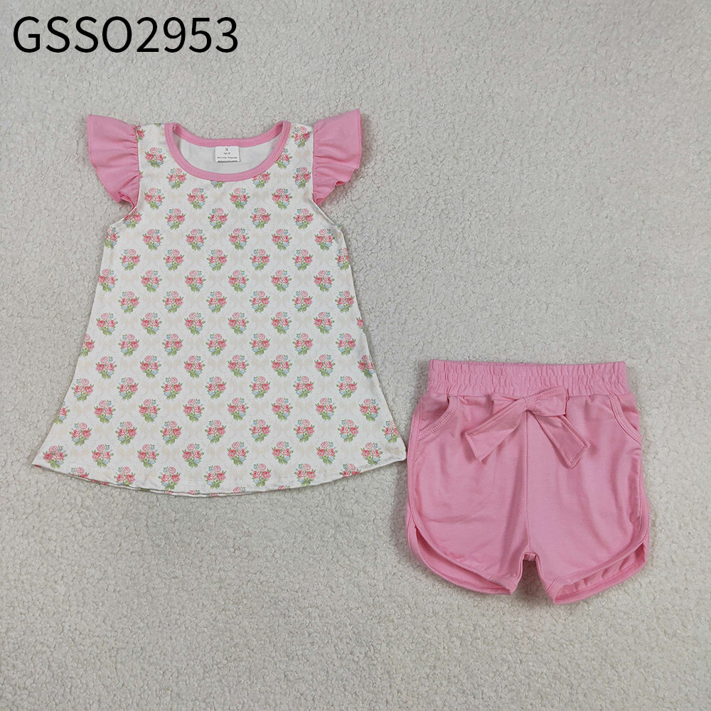 RTS Baby Girls Infant Short Sleeves Flowers Bows Bubble Romper
