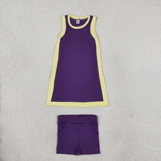 Baby Girls Kids Sleeveless Purple Tops Shorts Set Yoga Active Clothes