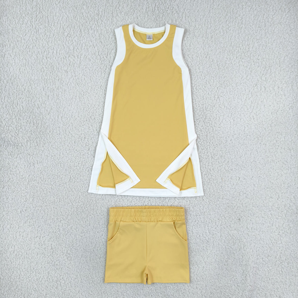 Baby Girls Kids Sleeveless Yellow Tops Shorts Set Yoga Active Clothes RTS