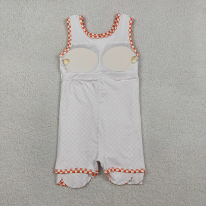 RTS Baby Girls Orange Checked Bow Ruffle Yoga Active Shorts Knee Length Scallop Dress