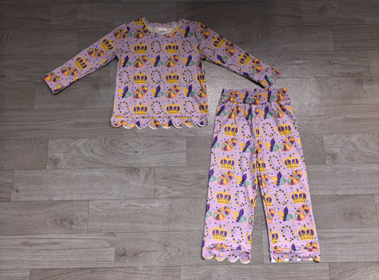 No moq Preorder Baby Girls Kids Flower Donuts Shirt Pants Scallop Set Mardi Gras Clothes