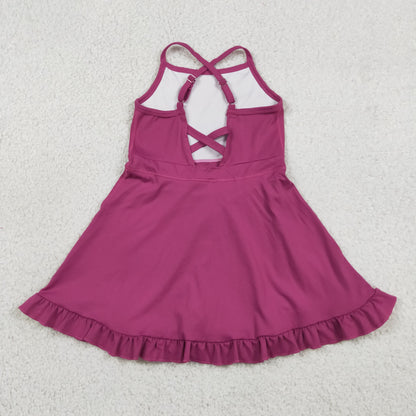 Baby Girls Kids Straps Yoga Active Purple Ruffle Knee Length Dress