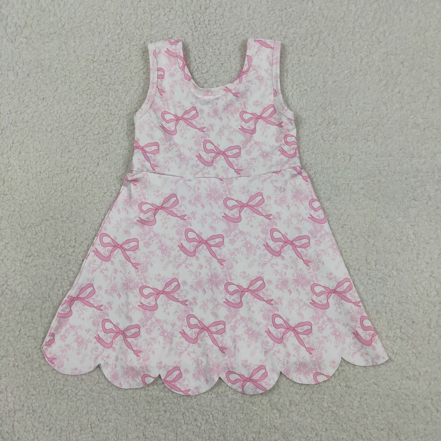 Baby Girls Kids Sleeveless Pink Bows Floral Scallop Yoga Knee Length Dress