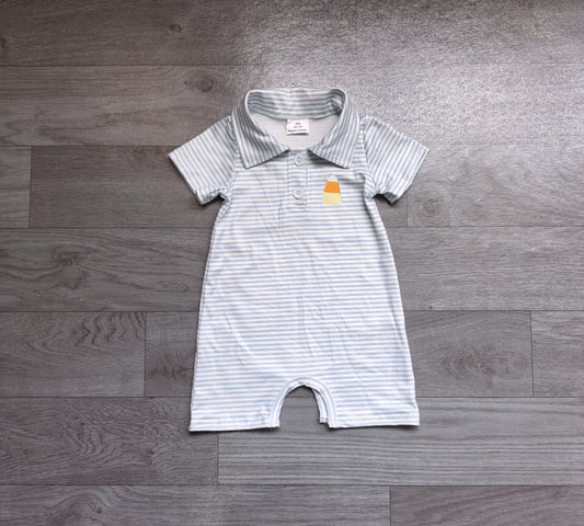No moq Preorder Baby Boys Kids Embroidery Candy Blue Stripes Halloween Romper Clothes