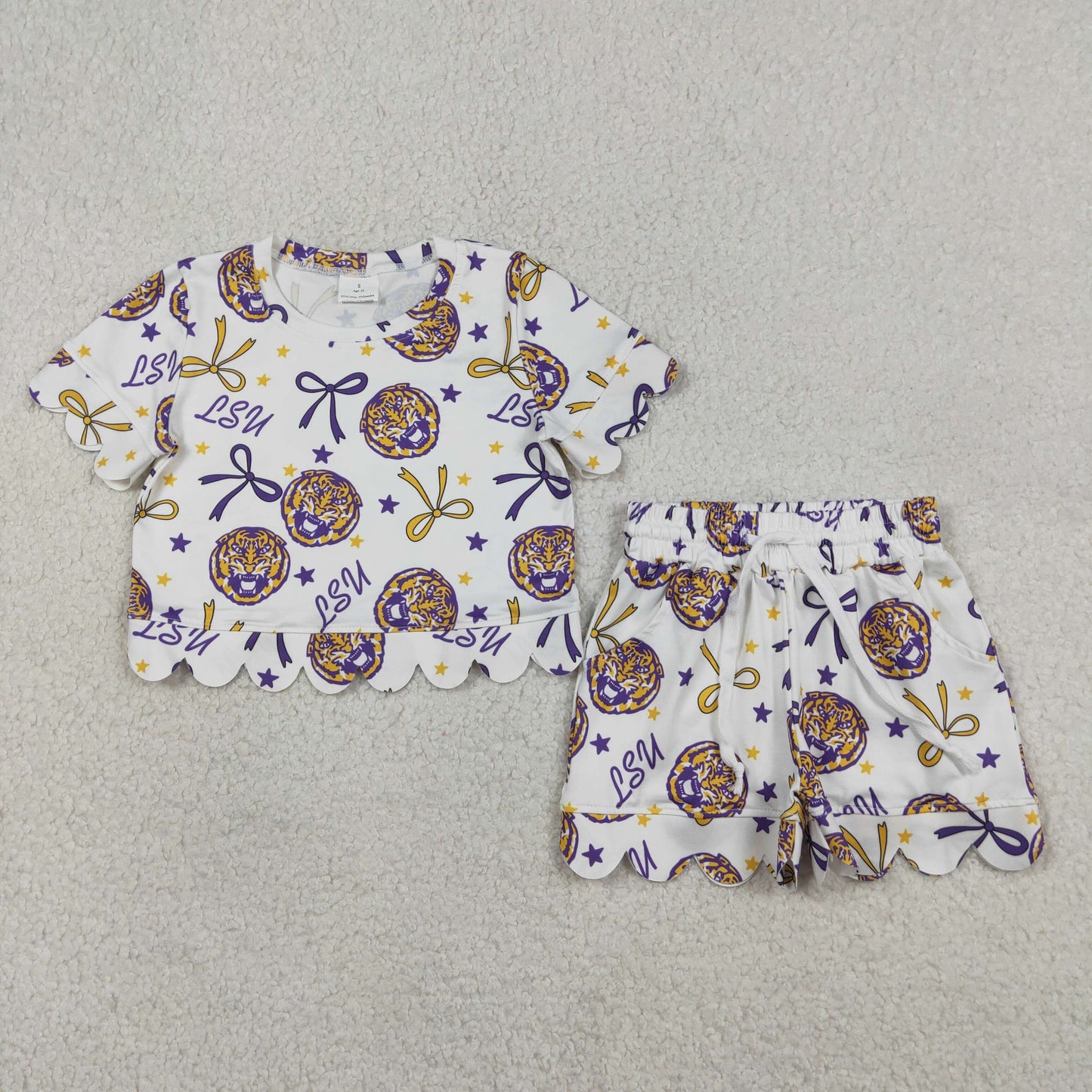 RTS Baby Girls Kids Short Sleeves Bows AU Team Shirt Scallop Shorts Summer Set
