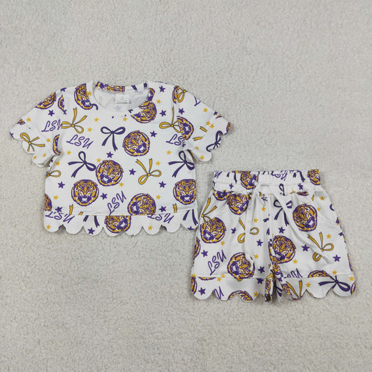 RTS Baby Girls Kids Short Sleeves Bows AU Team Shirt Scallop Shorts Summer Set
