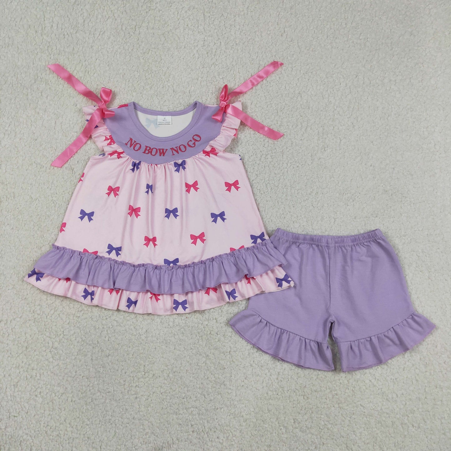 Baby Girls Kids Short Sleeves Embroidery Bows Ruffle Tops Shorts Set Clothes