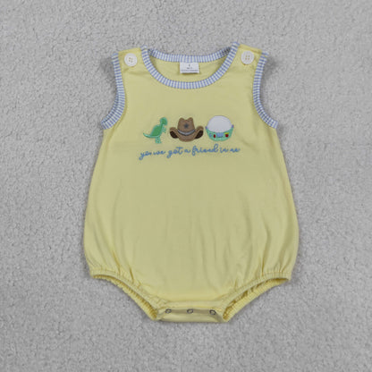 Baby Boys Kids Sleeveless Embroidery Hats Yellow Bubble Summer Romper