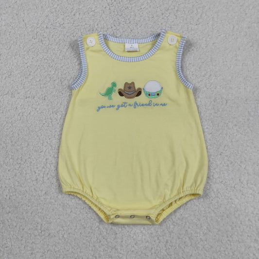 Baby Boys Kids Sleeveless Embroidery Hats Yellow Bubble Summer Romper