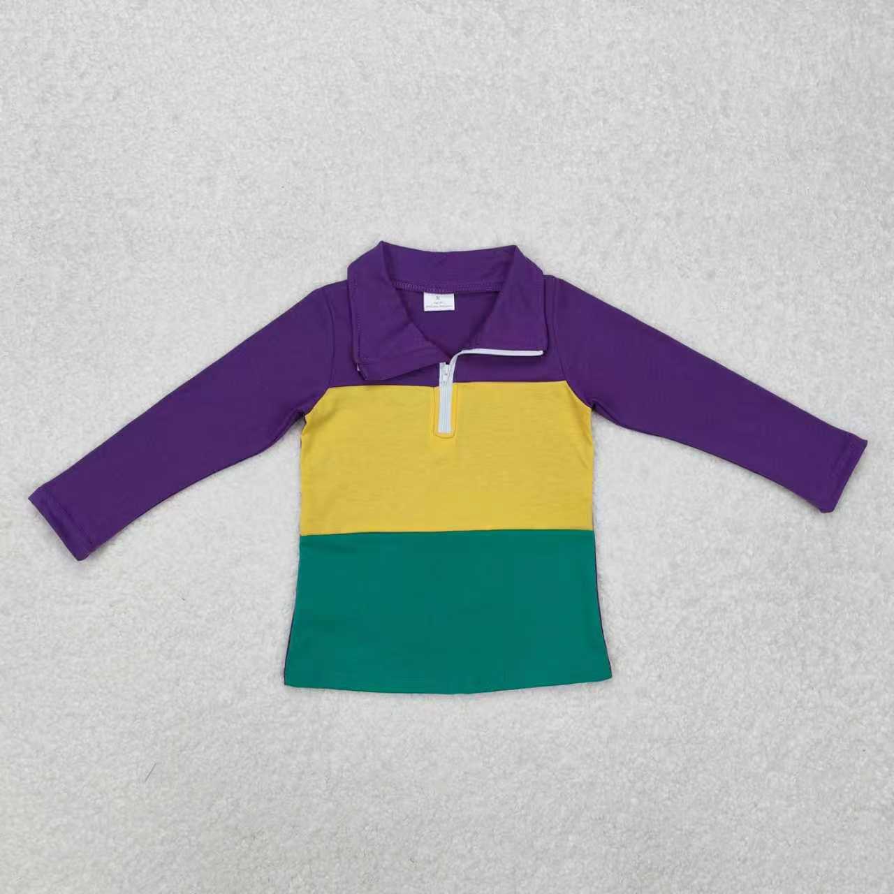 Sibling Baby Boys Girls Kids Mardi Gras Purple Green Yellow Print Shirts Dresses