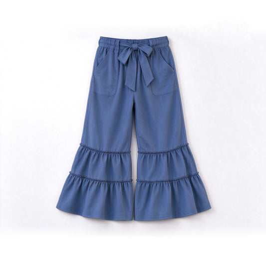 Moq 5 Baby Girls Kids Pockets Pants Cotton Bottoms Blue Clothes