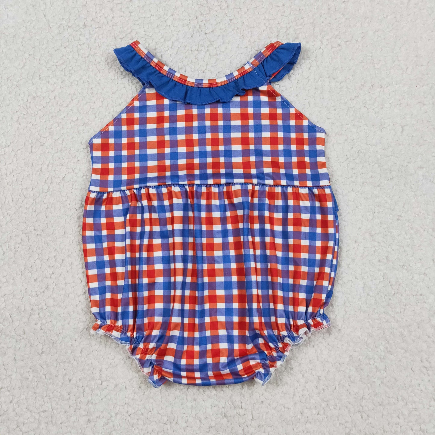 Baby Girls Infant Embroidery Farm Animals Plaid Summer Bubble Romper