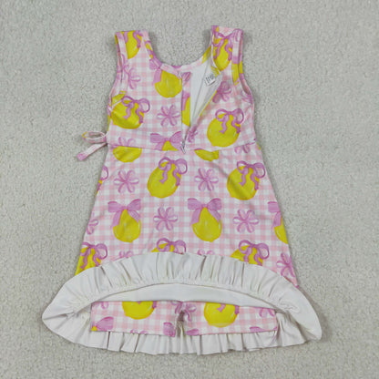 RTS Baby Girls Kids Sleeveless Lemons Bows Pink Plaid Yoga Active Shorts Knee Length Dress