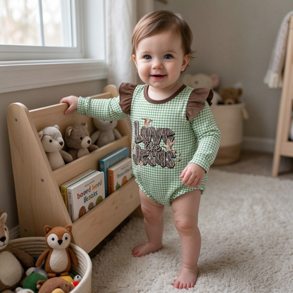 Baby Girl Long Sleeves Ducks Jesus Green Plaid Bubble Romper