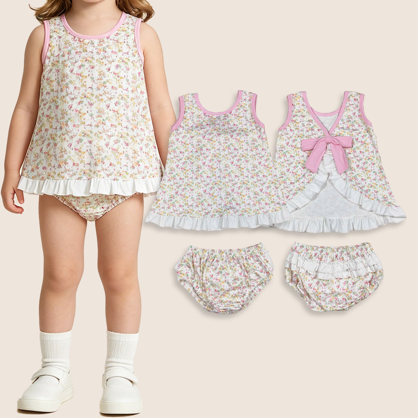Baby Girls Kids Back Bow Floral Tops Ruffle Bummie Set Summer Clothes