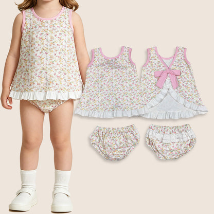 Baby Girls Kids Back Bow Floral Tops Ruffle Bummie Set Summer Clothes