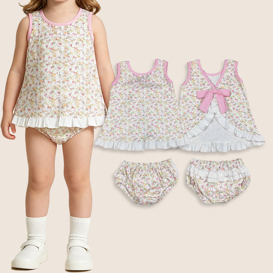 Baby Girls Kids Back Bow Floral Tops Ruffle Bummie Set Summer Clothes