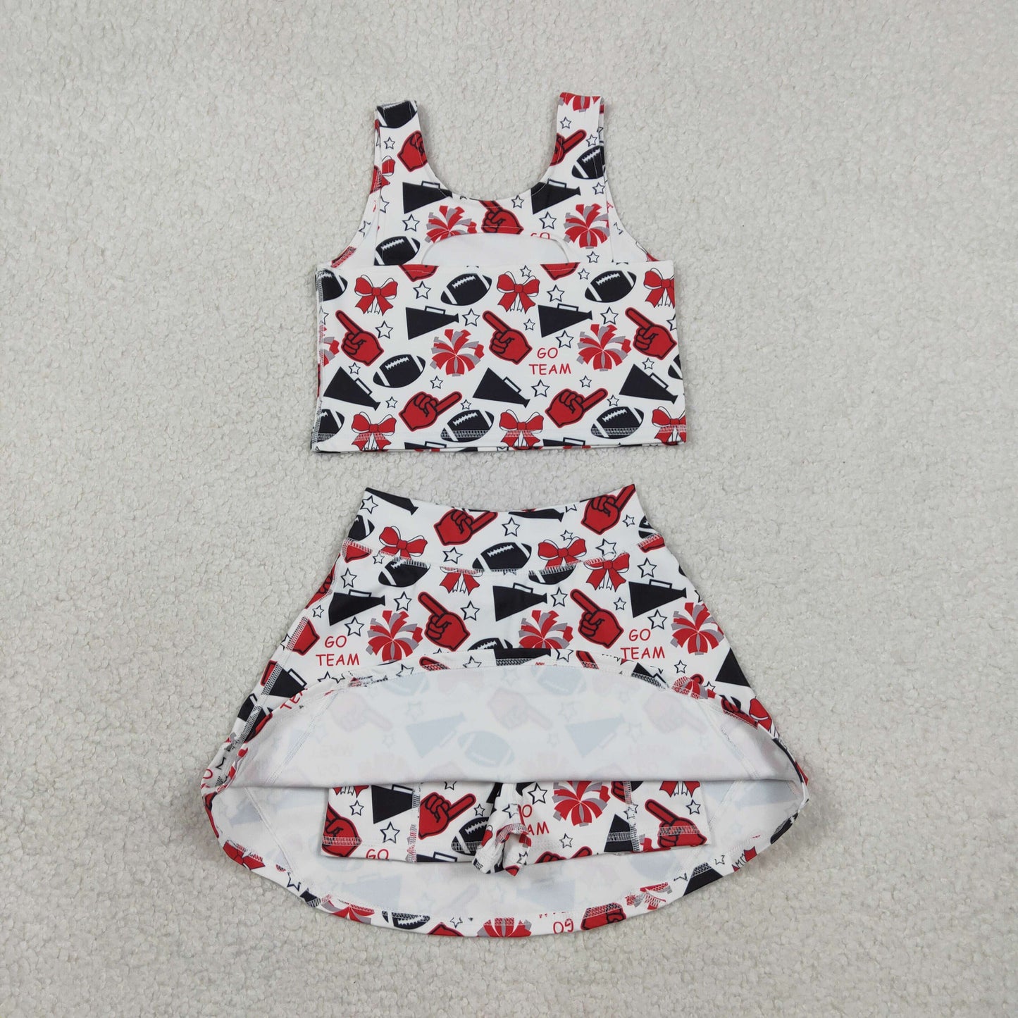 RTS Baby Girls Kids Football Stars Bows Cheer Tops Skort Team Yoga Active Set
