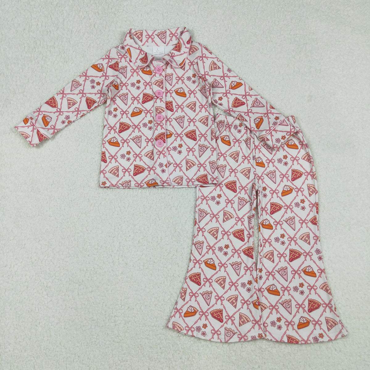 Sibling Kids Girl Long Sleeves Pumpkin Pie Bows Thanksgiving Zipper Romper Pajamas Set