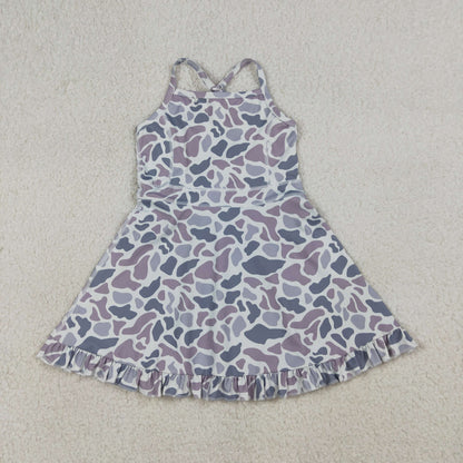 RTS Baby Girls Kids Straps Grey Camo Yoga Active Shorts Knee Length Dress