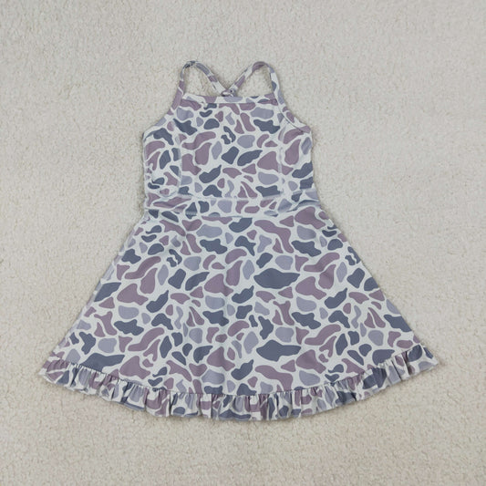 RTS Baby Girls Kids Straps Grey Camo Yoga Active Shorts Knee Length Dress