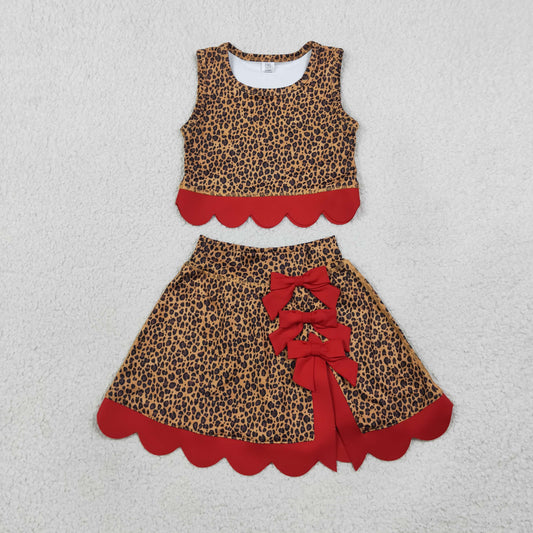 Baby Girls Kids Sleeveless Leopard Shirt Scallop Bows Skirt Shorts Yoga Active Set Clothes