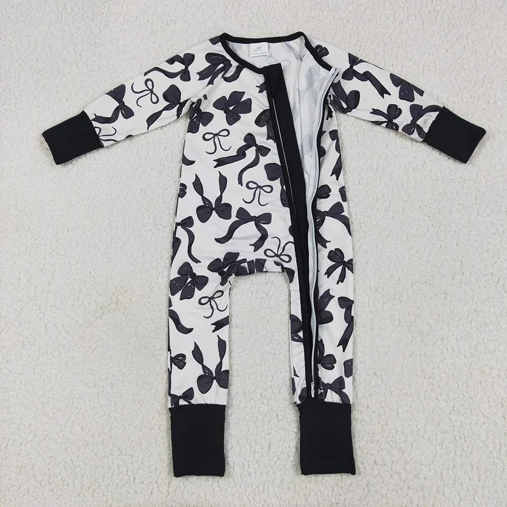 USA Shop Baby Girls Infant Long Sleeves Black Bows Zipper Footie Sleeper Romper Clothes