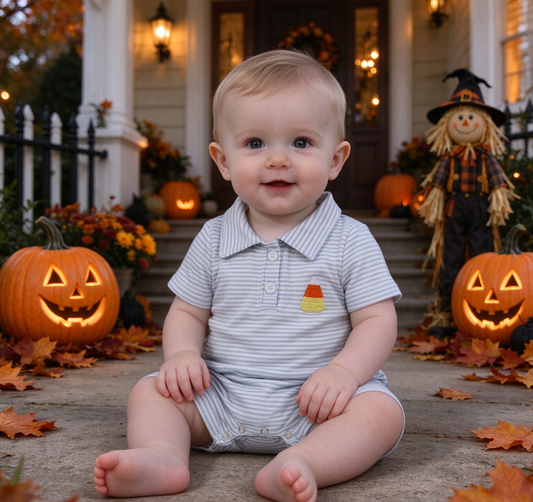 Baby Boys Kids Embroidery Candy Blue Stripes Halloween Romper Clothes