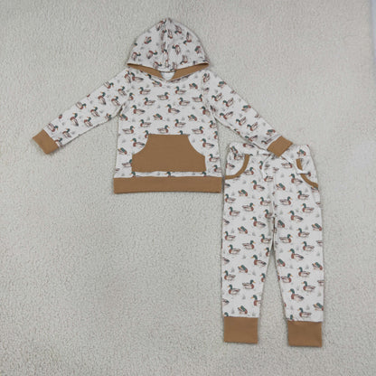 Baby Boys Kids Long Sleeves Ducks Hoodie Shirt Pockets Pants Set Clothes
