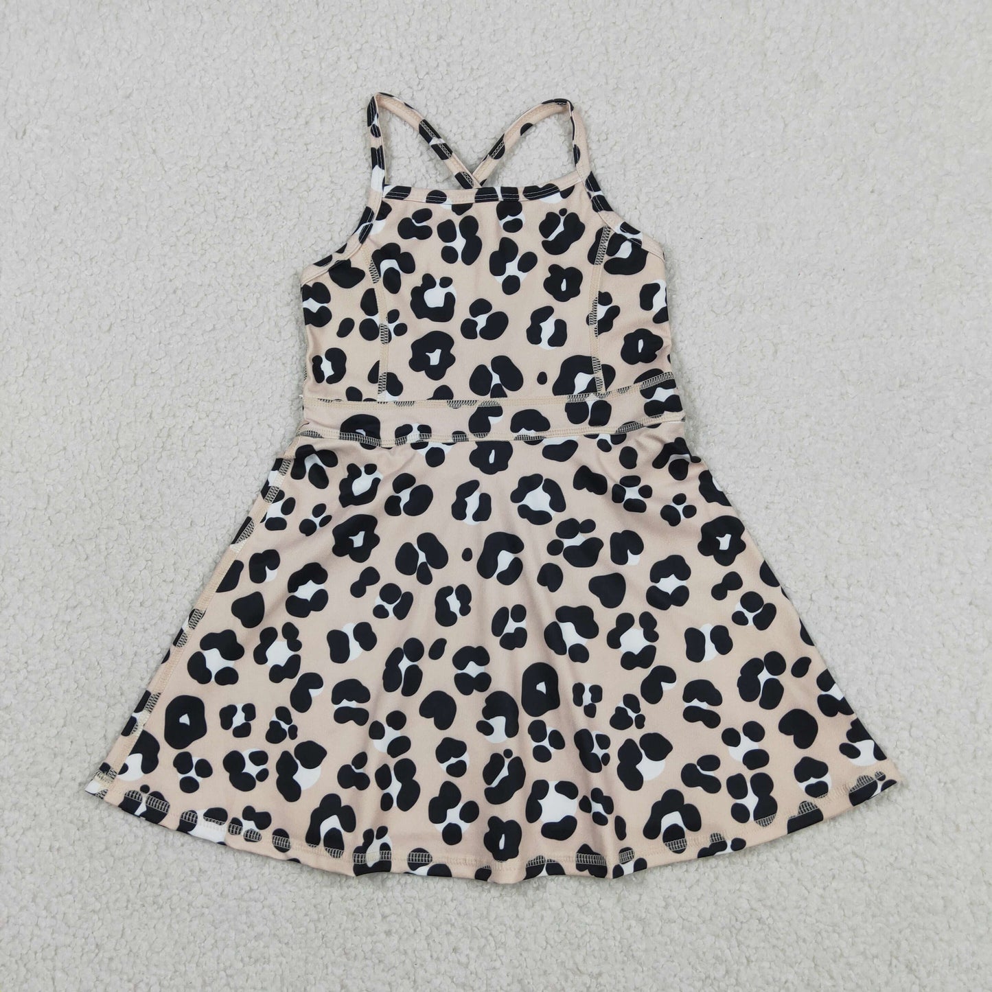 Baby Girls Kids Sleeveless Leopard Yoga Shorts Knee Length Dress