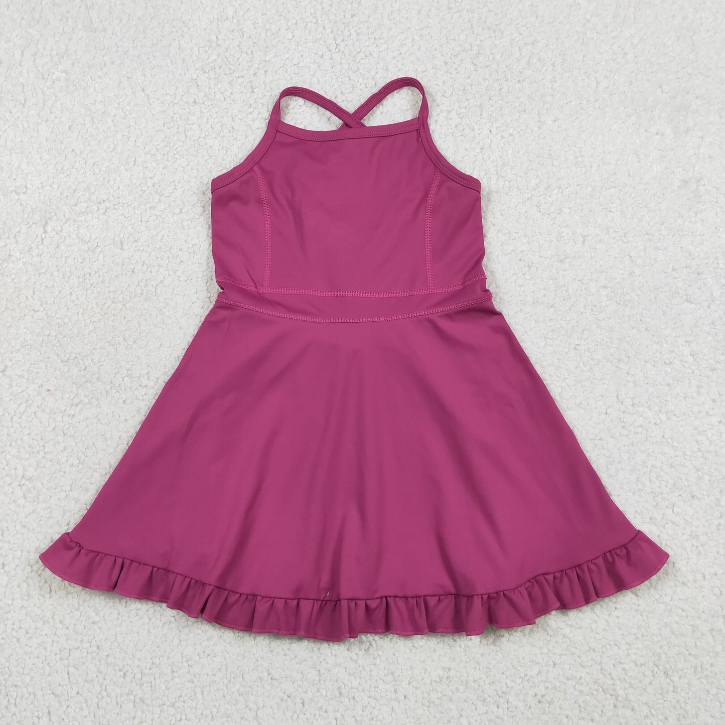 Baby Girls Kids Straps Yoga Active Purple Ruffle Knee Length Dress