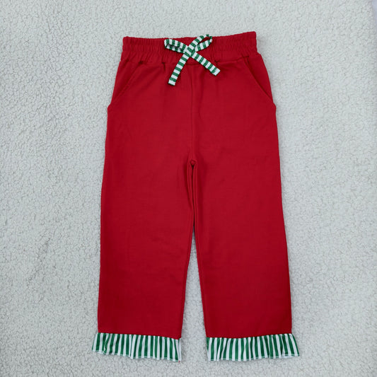 Baby Girls Kids Pockets Bows Pants Bottoms Red Clothes
