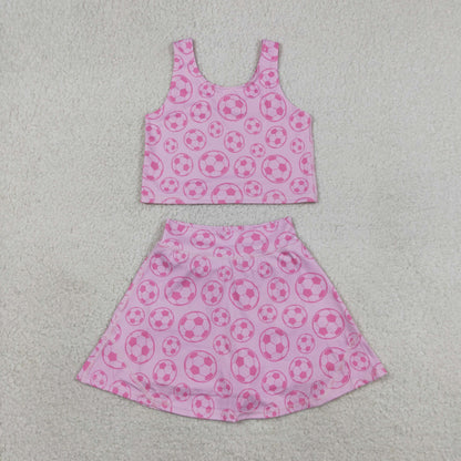Baby Girls Kids Sleeveless Soccer Tops Pink Skirt Shorts Yoga Summer Set
