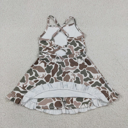 Baby Girls Kids Sleeveless Ducks Deer Dogs Yoga Active Knee Length Camo Dress