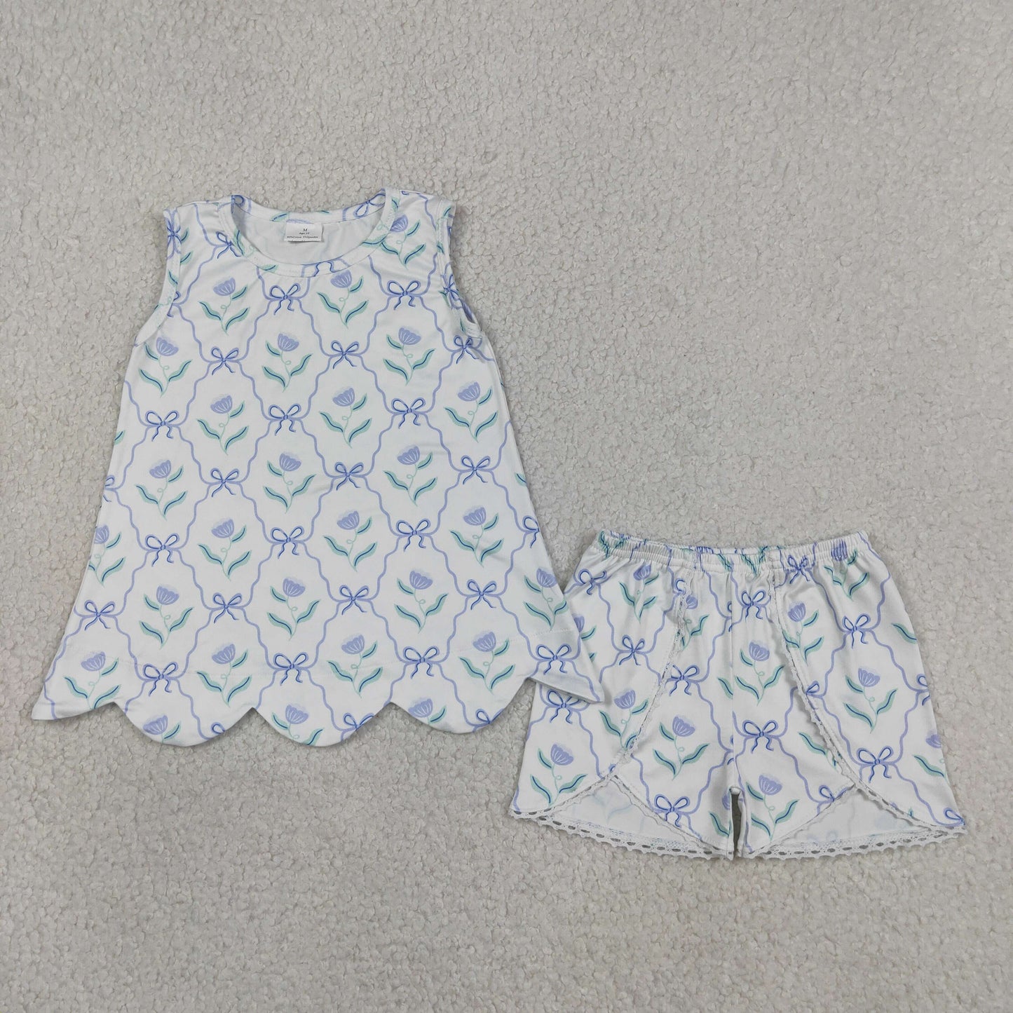 Baby Girls Kids Sleeveless Bows Flower Scallop Tops Shorts Summer Set