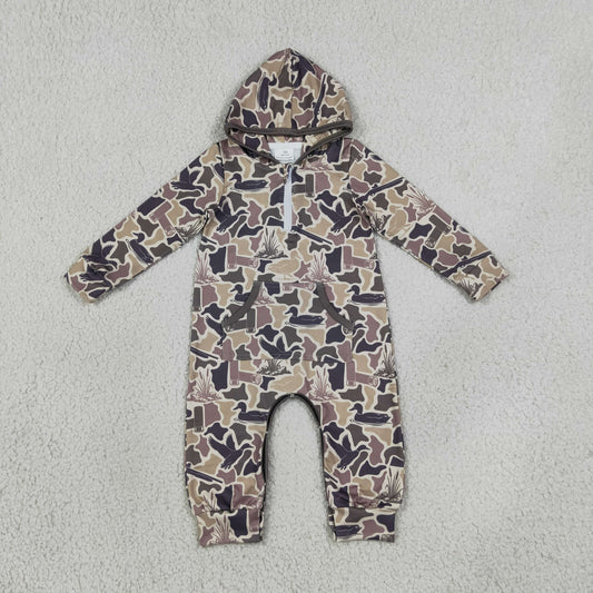 USA Shop Baby Boy Infant Ducks Camo Hoodie Pockets Zipper Romper Hunting Clothes