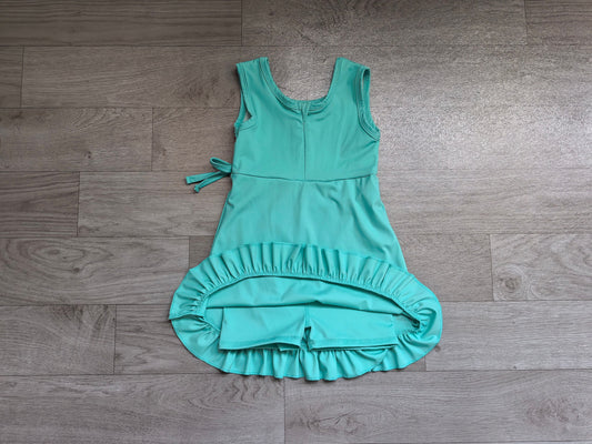 No moq Preorder Baby Girls Kids Sleeveless Blue Green Scallop Yoga Active Knee Length Dress