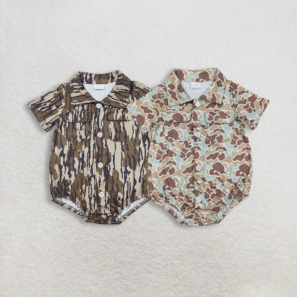 Sibling Baby Boys Infant Short Sleeves Southern Camo Pockets Buttons Rompers