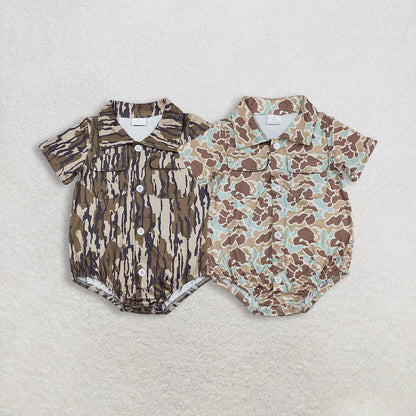 Sibling Baby Boys Infant Short Sleeves Southern Camo Pockets Buttons Rompers